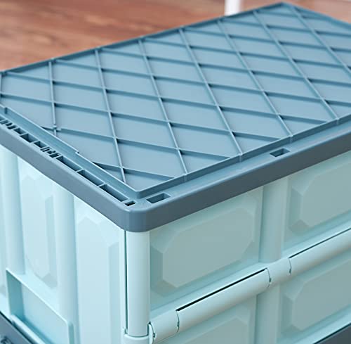 Collapsible Storage Bins with Lids 30L, Folding Plastic Stackable Utility Crates 2-Pack, Oyster White M6276
