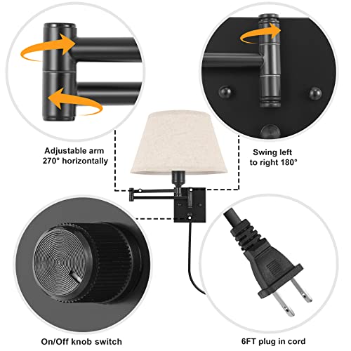 2 Pack Plug In Wall Sconces with Remote Control, White Fabric Shade H48770