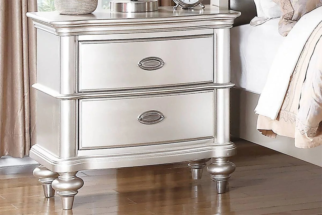 4pc Silver Eastern King Size Bed Dresser Mirror Nightstand Furniture N7889