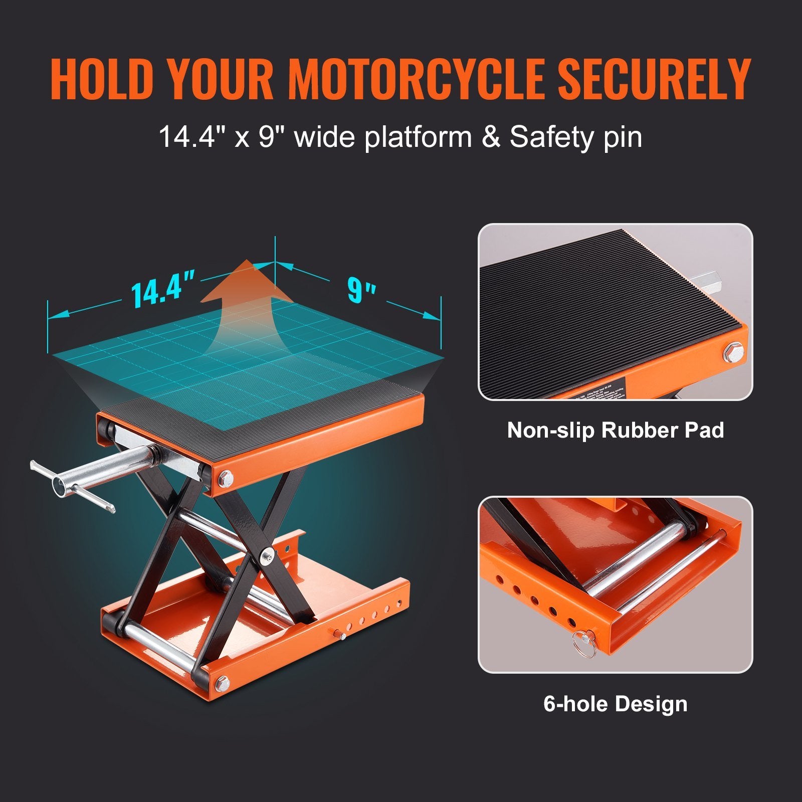1100 lbs Motorcycle Scissor Lift Jack with Wide Deck & Safety Pin U104111
