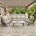 Navy Blue 4 Pcs Metal Outdoor Patio Furniture Set with 3-Seat Sofa, 2 Swivel Chairs, Coffee Table and Cushion N507