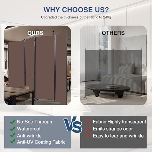 Brown Fabric 4 Panel Folding Privacy Screen W346189