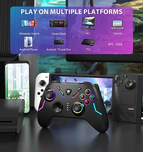 Wireless PC Gaming Controller with 9 Color LED Light, Turbo Function, Adjustable Vibration & Headphone Jack (2.4G) N283