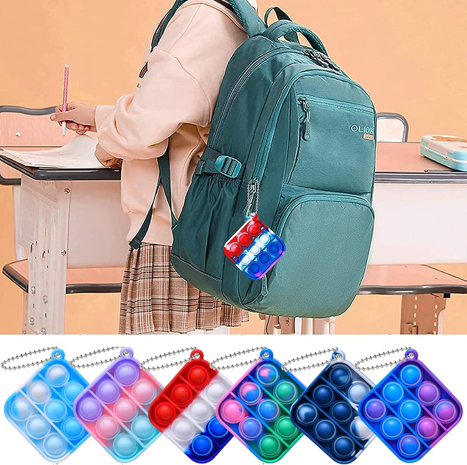 24 Packs Mini Pop Fidget Toy Keychain O5673