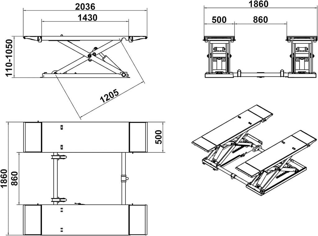 Mid Rise Scissor Lift 8000lbs Pneumatic Release Auto Lift 220V S993