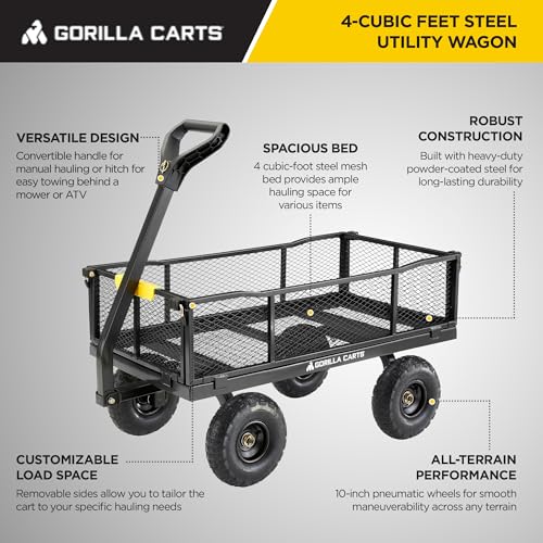 Black Steel Utility Wagon with Removable Side Panels, 4 Cu Ft, 900 lb Capacity B437413