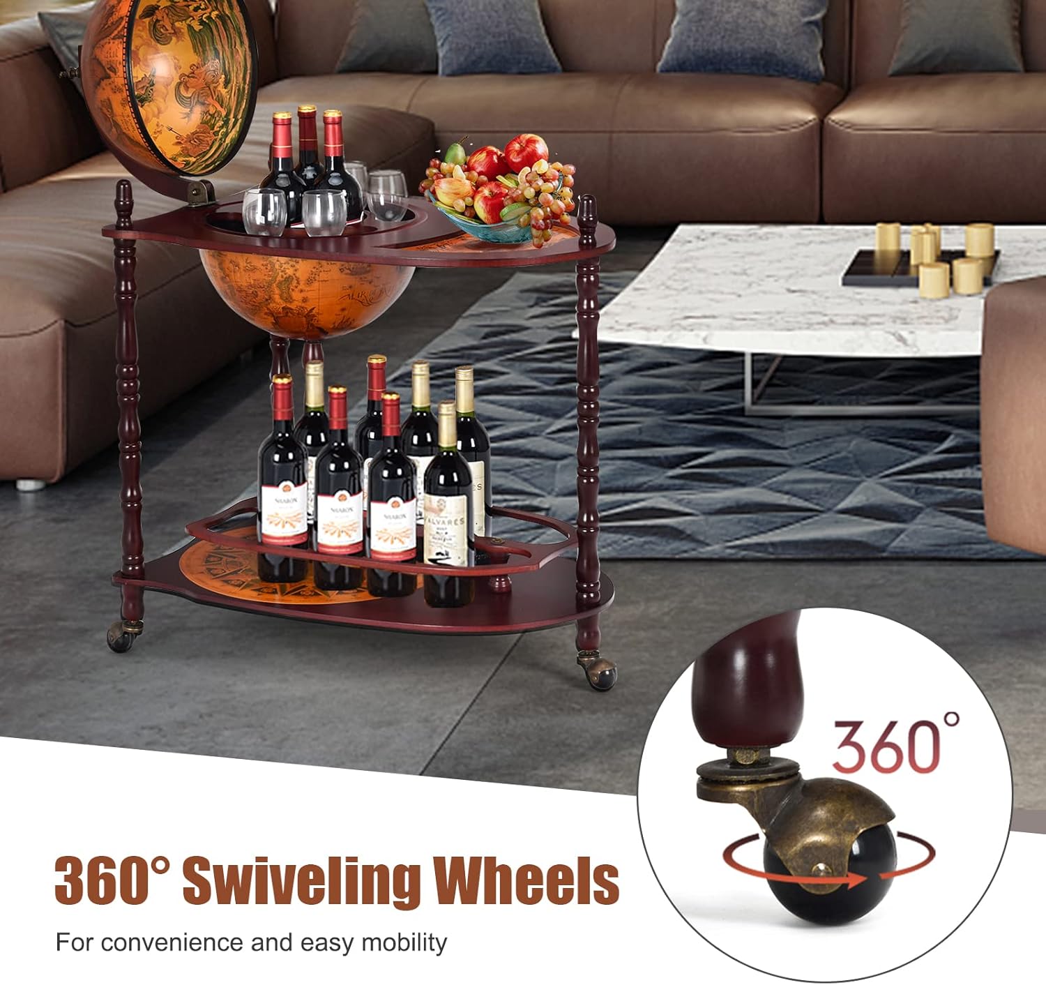 Globe Bar with Wheels and Bottom Shelf G982947