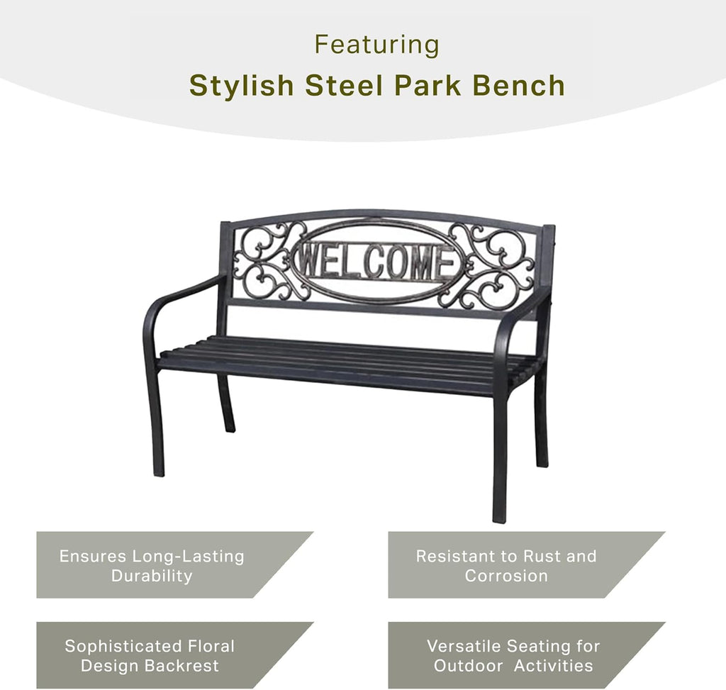Black Powder Coated Steel Park Bench F356