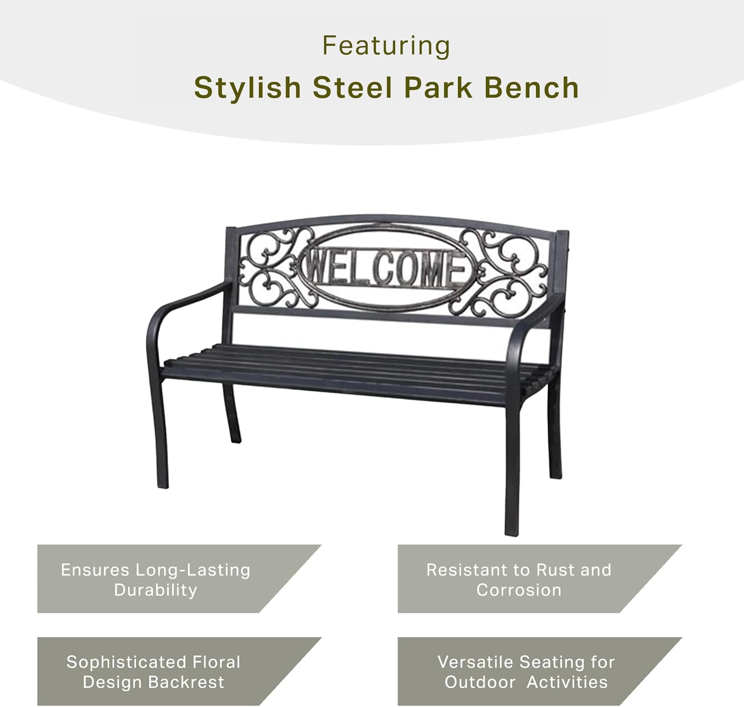 Black Powder Coated Steel Park Bench F356