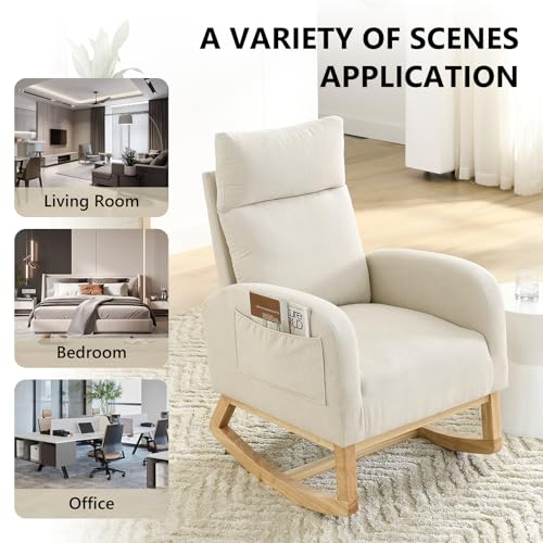 Grey Teddy Upholstered Glider Rocking Chair with Wood Legs V573321