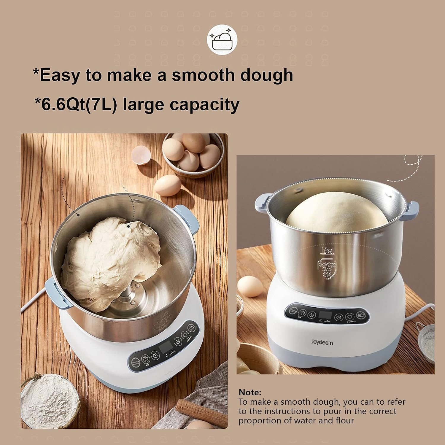 6.6Qt 304 Stainless Steel Electric Dough Maker S649