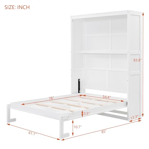Queen Size Murphy Bed with Storage Shelves and LED Lights, Gray C5124