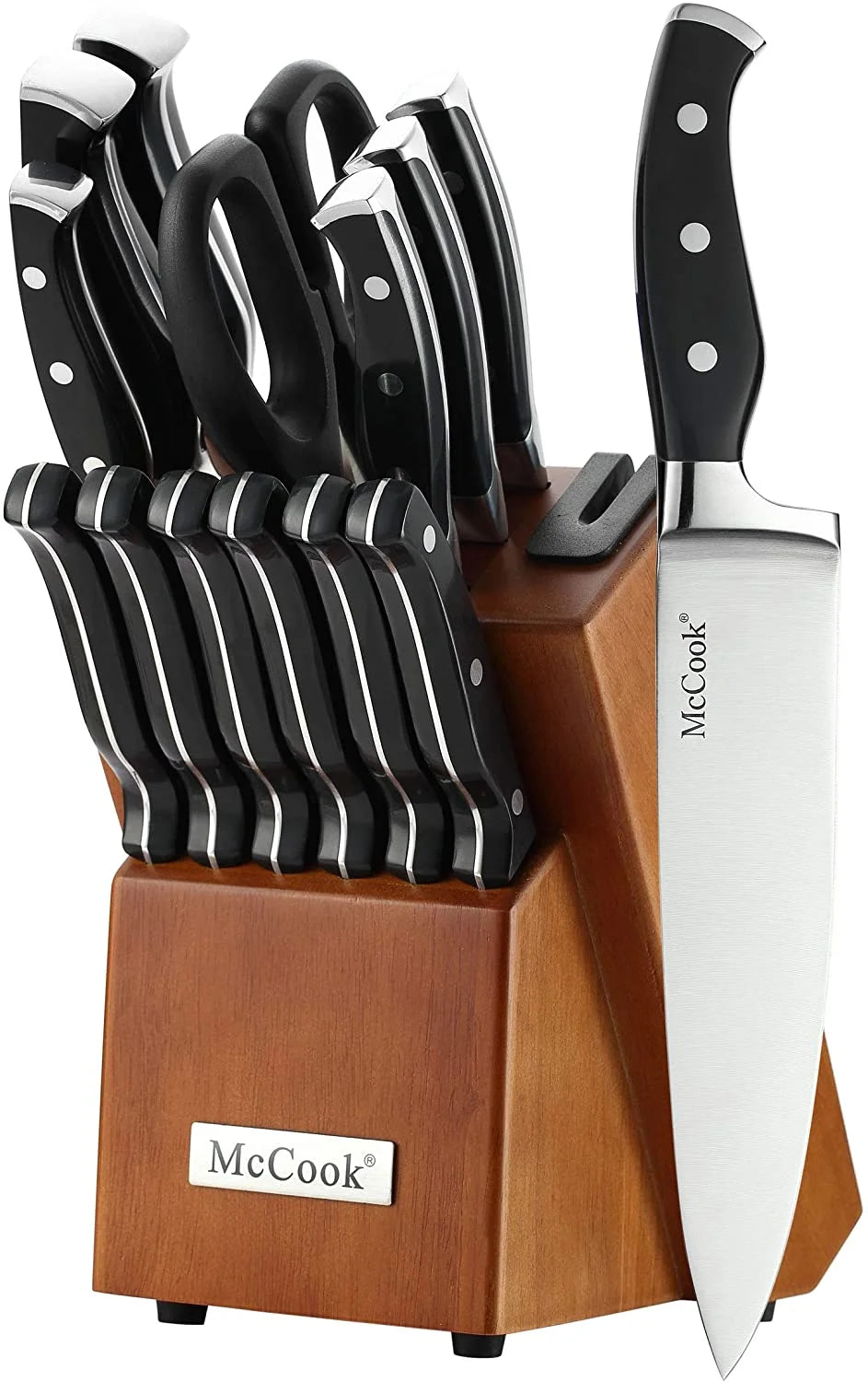 15 Pieces Kitchen Knife Block Set with Built-in Sharpener Q156