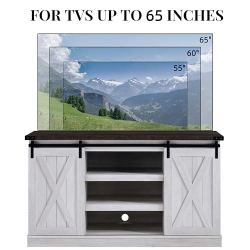 Rustic Oak Wood TV Stand with Sliding Barn Door Y47859