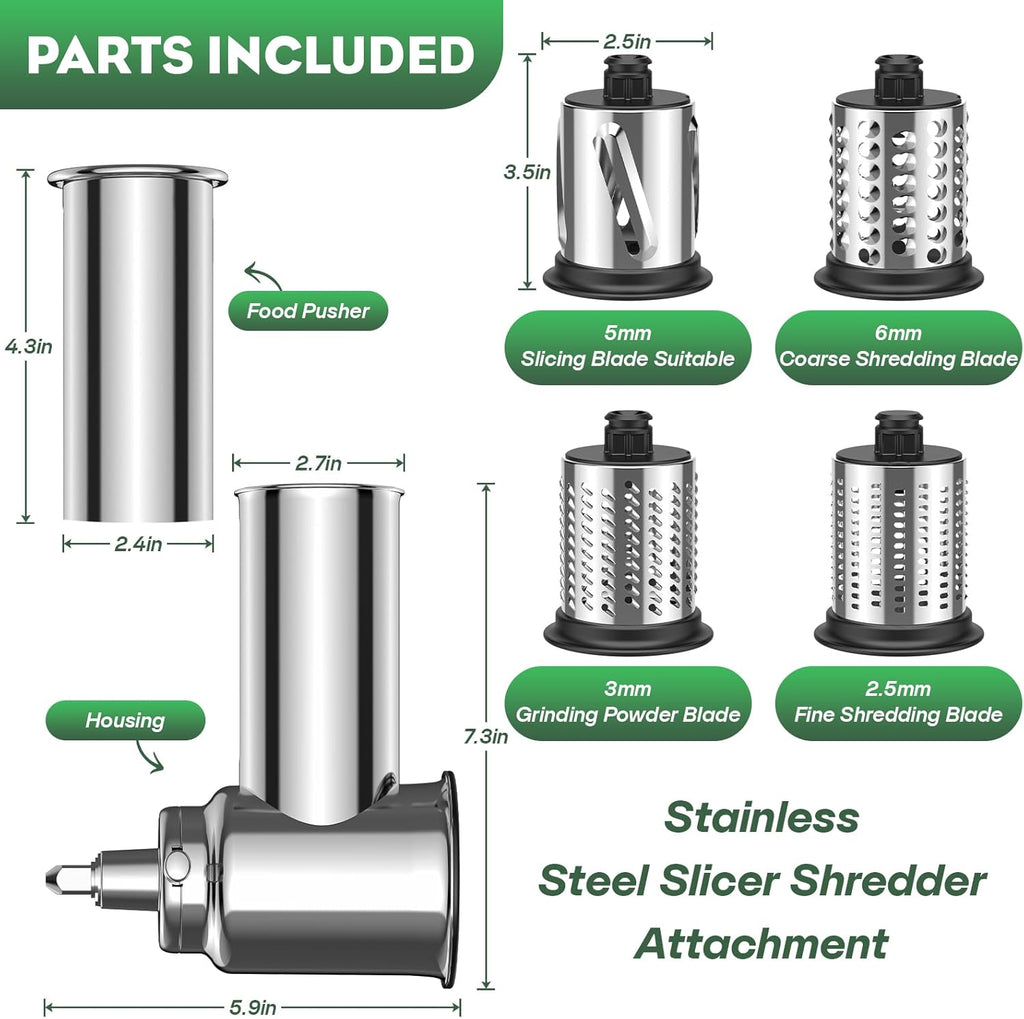 Stainless Steel Slicer Shredder Attachment for KitchenAid Stand Mixer with 4 Blades U4276