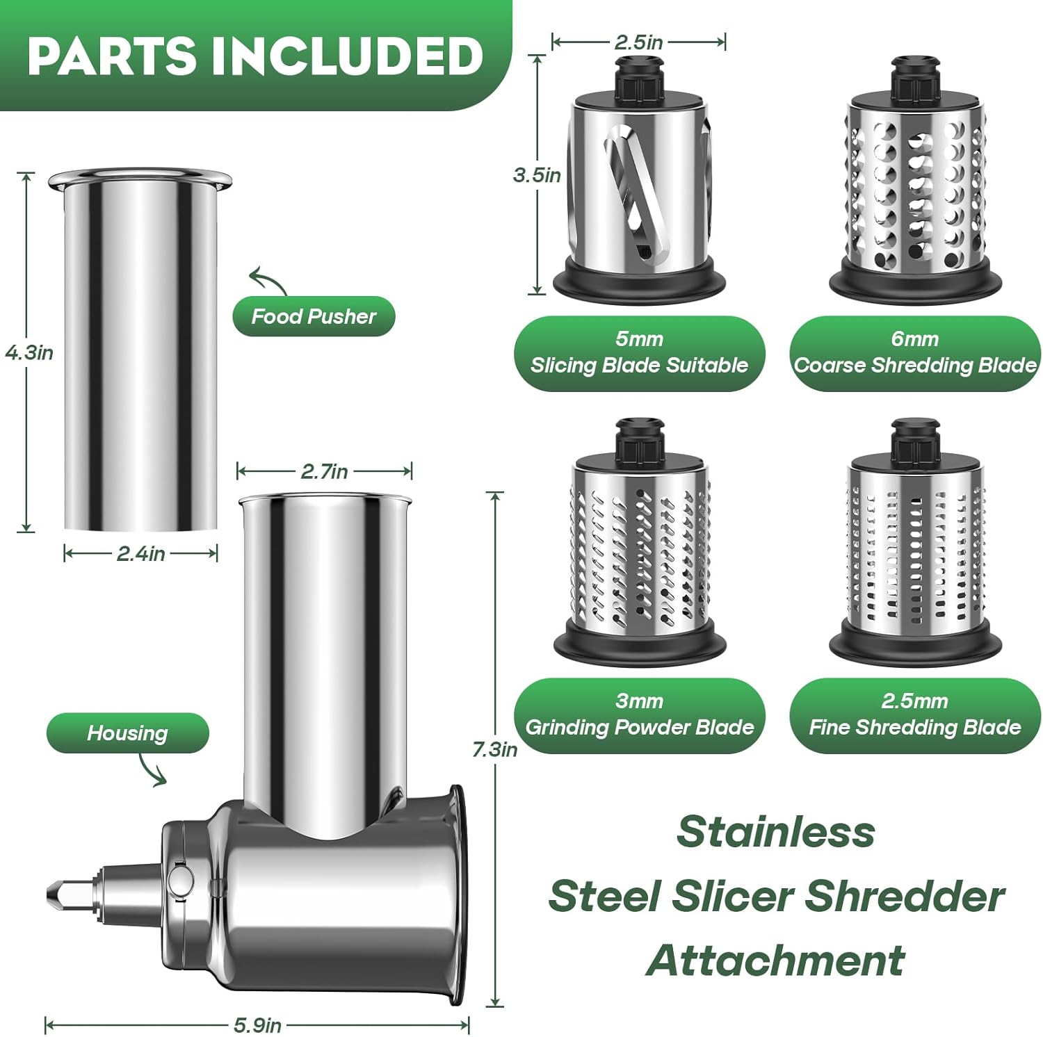 Stainless Steel Slicer Shredder Attachment for KitchenAid Stand Mixer with 4 Blades U4276