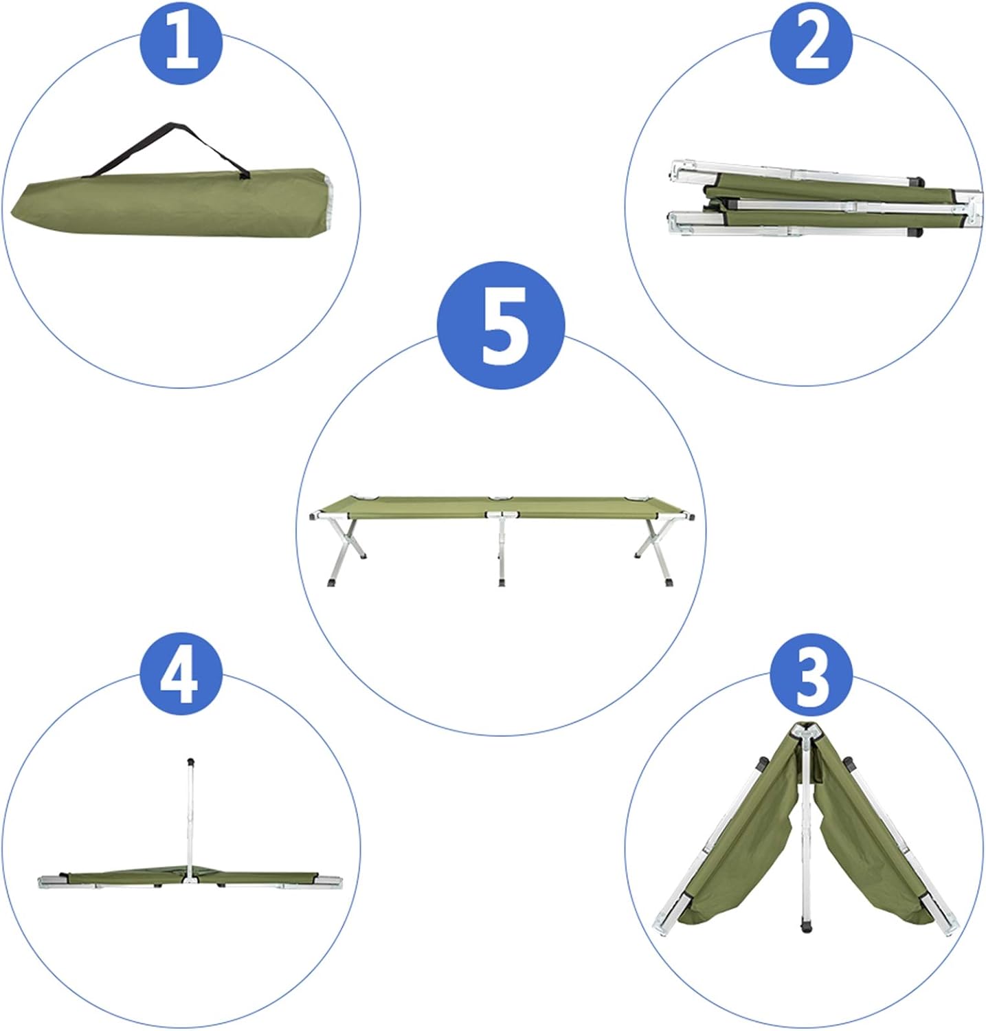 Army Green Portable Foldable Camping Cot with Carrying Bag L8289