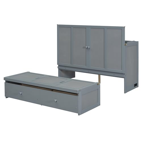 Espresso Wood Queen Size Murphy Bed with Drawers F272133