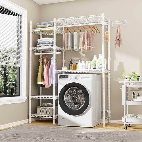 Over The Washer and Dryer Storage with 6 Shelves and 2 Hanger Rods, 47.2”W x 13.4”D x 77.4”H Q86718