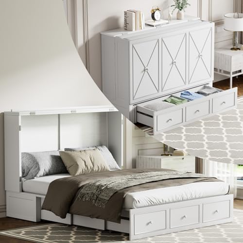 Grey Murphy Bed Cabinet with Tri-Folding Mattress K943
