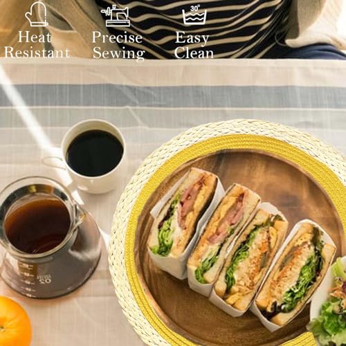 Round Braided Placemats Set of 8, 15 Inches, Washable, Heat Resistant, Non-slip, Black Thin Edge R98648
