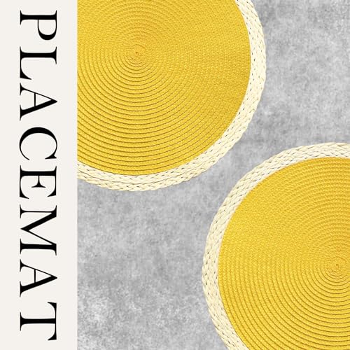 Round Braided Placemats Set of 8, 15 Inches, Washable, Heat Resistant, Non-slip, Black Thin Edge R98648