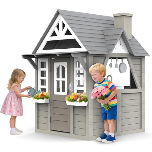 Gray Wooden Play House Playset with Kitchen Z275586