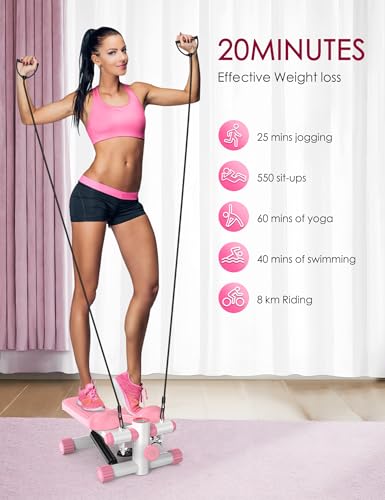 Mini Stepper with Resistance Bands, Adjustable Height Fitness Stepper Machine S401