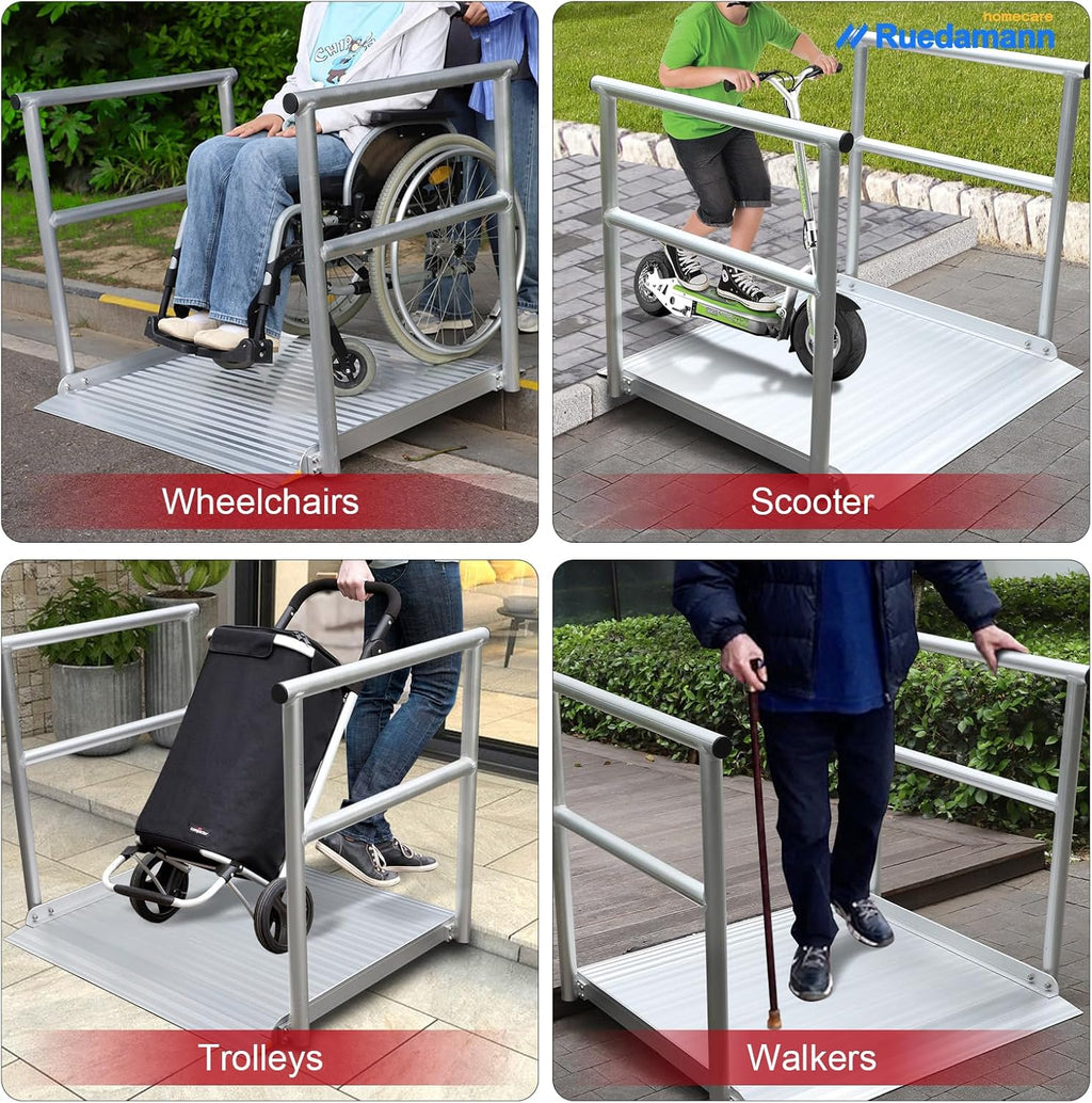 Aluminum Wheelchair Ramp with Handrails, 600 Lbs Capacity, Non-Slip A426001