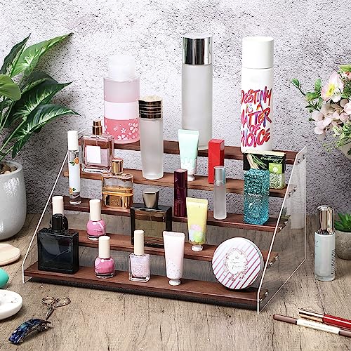 4 Pack Acrylic Wood Tiered Display Shelf Rack Step Riser Ladder Stand (15.7 Inch, 5 Tier) G35736