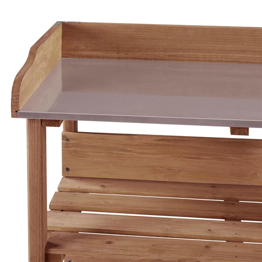 Brown Outdoor Potting Bench Table with Storage Shelf H120