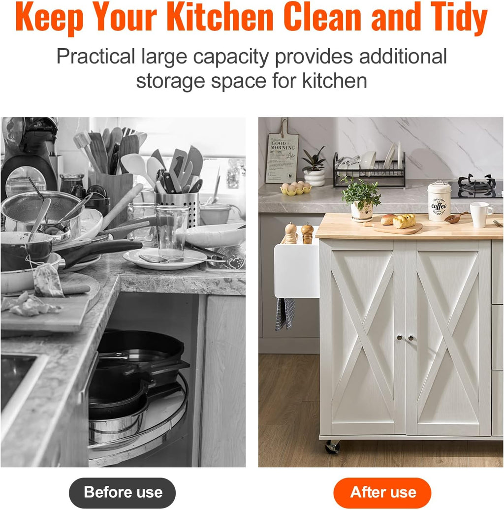 White Solid Wood Top Kitchen Island Cart with Storage Cabinet and Drop Leaf S871
