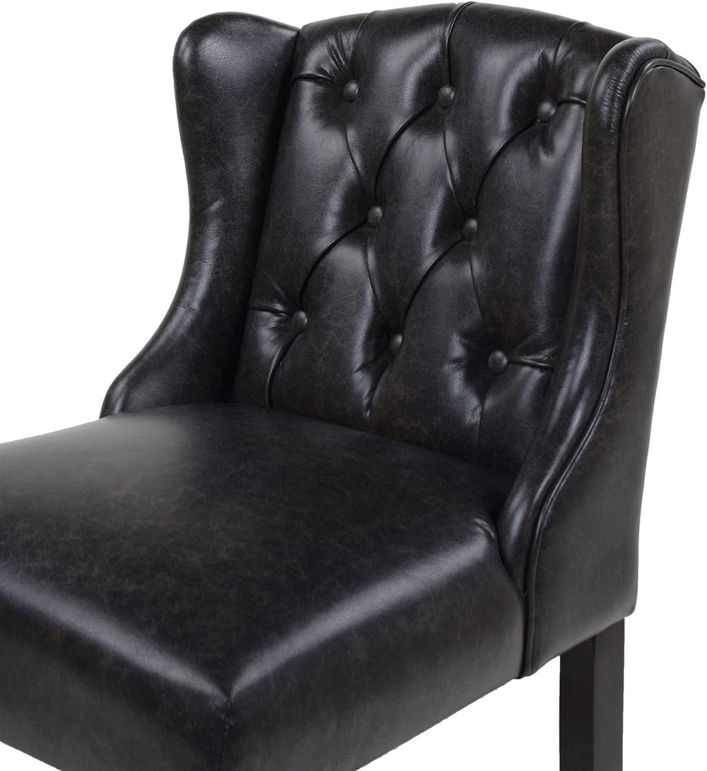Vintage Black Brown Faux Leather Armless Counter Height Bar Stool R574556