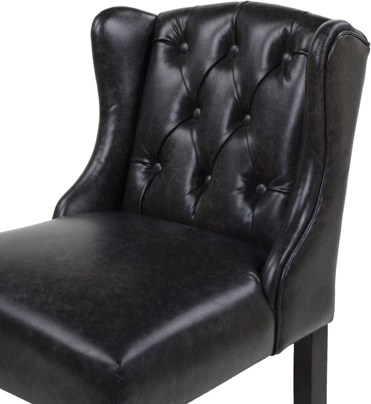 Vintage Black Brown Faux Leather Armless Counter Height Bar Stool R574556