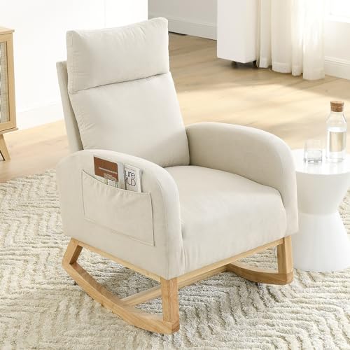 Grey Teddy Upholstered Glider Rocking Chair with Wood Legs V573321