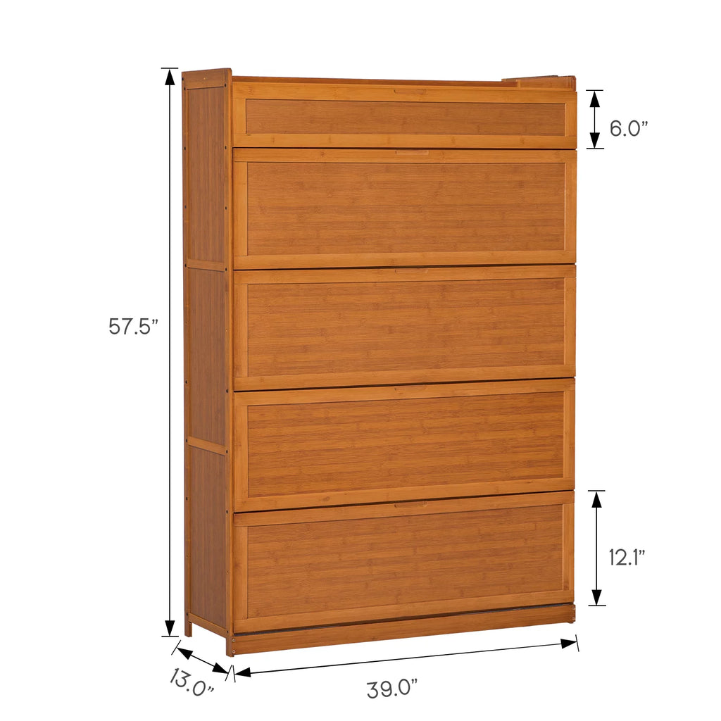 Bamboo 9 Tier Shoe Organizer Cabinet with Door Brown B99362