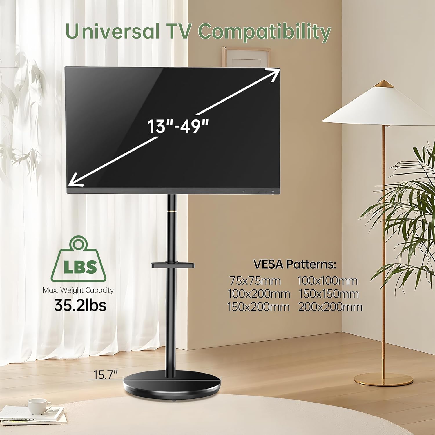 Black Rolling TV Stand with Wheels, Height Adjustable, VESA 200x200mm H46011