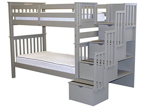 White Twin over Twin Bunk Beds with 4 Drawers K88458