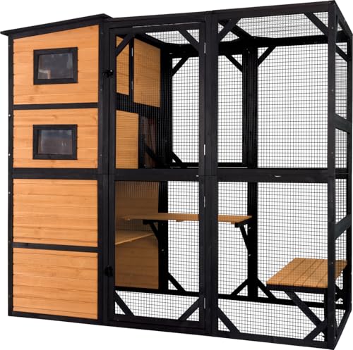Large 4 Tiers Cat Enclosures House with Weatherproof Roof 70" H 77" L U576625