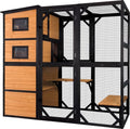 Large 4 Tiers Cat Enclosures House with Weatherproof Roof 70" H 77" L U576625