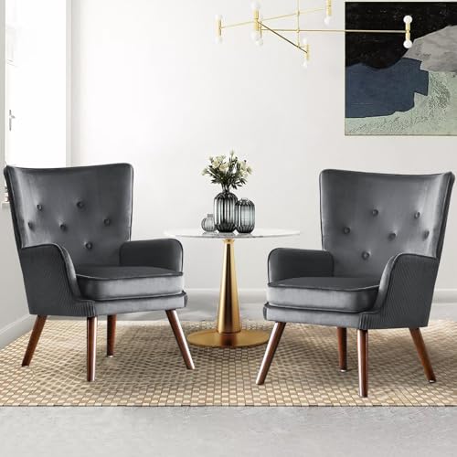 Blue Velvet Accent Chair with Solid Wood Legs H992979