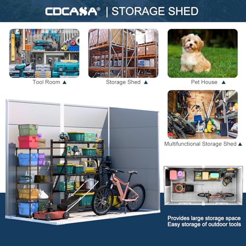 8x6 FT Resin Outdoor Storage Shed with Floor & Lockable Door & 2 Windows, Dove Grey Y58879