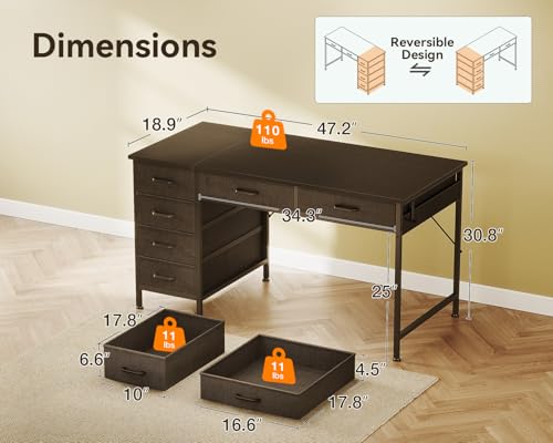 Rustic Brown 40 Inch Computer Desk with 6 Drawers S5437