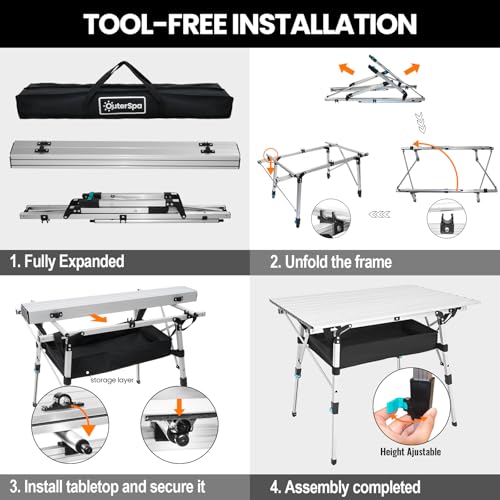 Portable Aluminum Folding Camping Table with Adjustable Legs Y872565