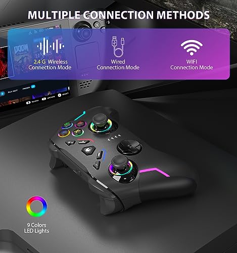 Wireless PC Gaming Controller with 9 Color LED Light, Turbo Function, Adjustable Vibration & Headphone Jack (2.4G) N283
