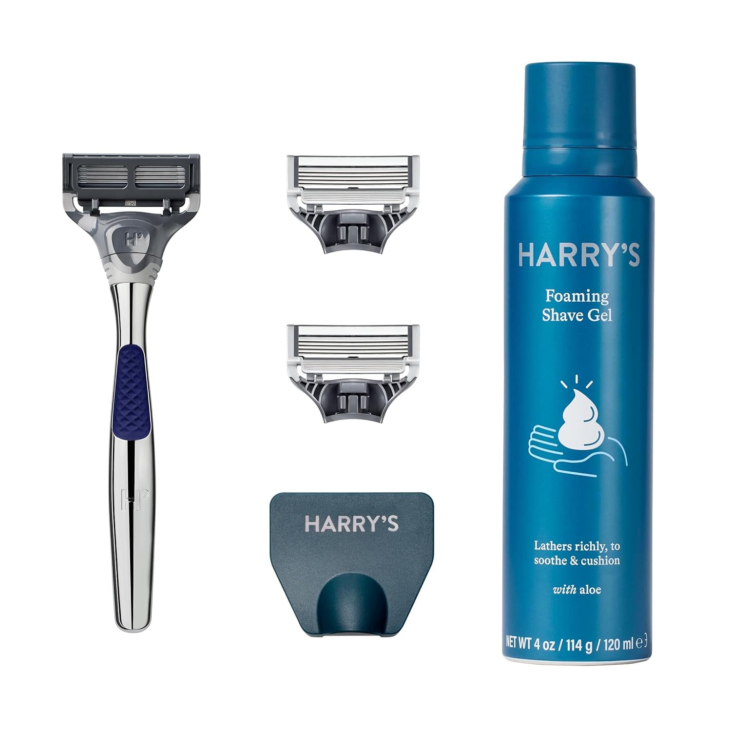 Winston Shaving Set 5 Blade Razors with Lubricating Strip & Precision Trimmer, 3 Razor Blade Refills, Travel Blade Cover, and 4 Oz Shave Gel W80762