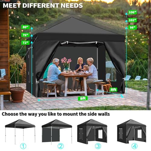10x10 Pop Up Canopy Tent with 4 Removable Sidewalls and Windows, Black Y7644