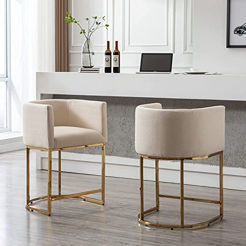 Cream Linen Bar Stools Set of 3 O273