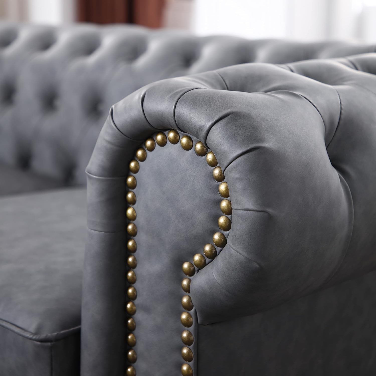 Dark Grey Faux Leather Chesterfield Sofa R3673