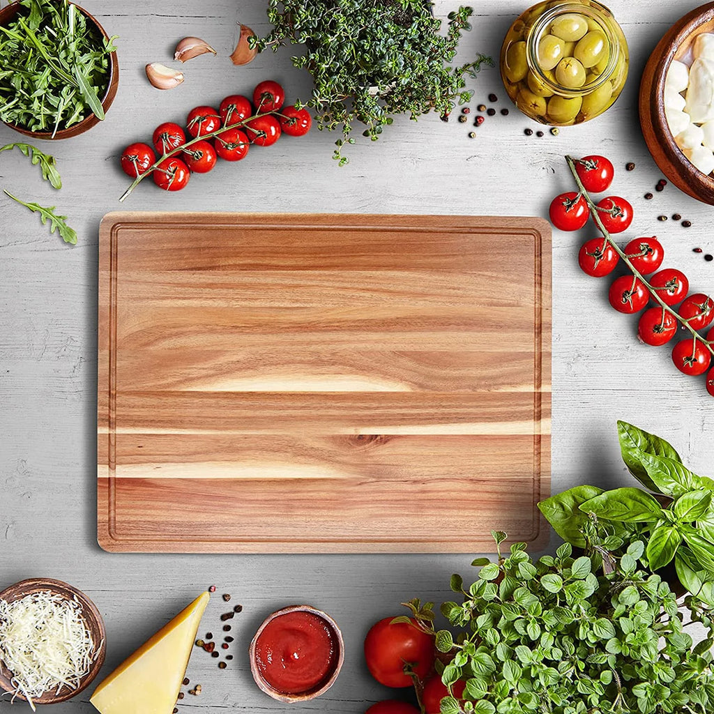 Acacia Wood Cutting Board with Juice Groove, 24"x 18"x 1.2" Extra Large Butcher Block E861
